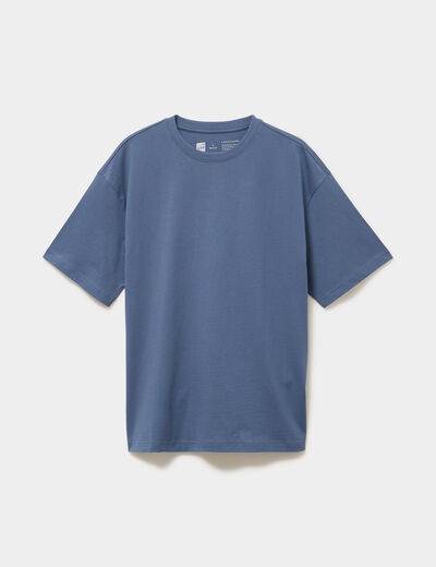 T-shirt col rond coupe relax coton &eacute;pais bleu gris homme