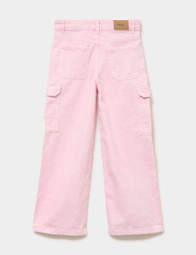 Pantalon large battle poches &agrave; rabat rose clair fille