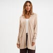 Gilet mi-long manches longues beige femme