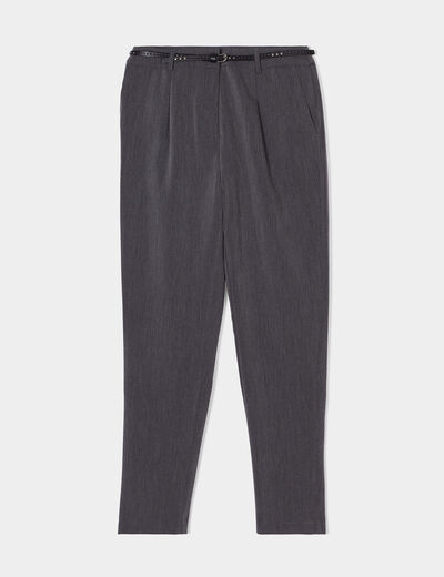 Pantalon carotte ceinturé 7/8ème gris foncé femme