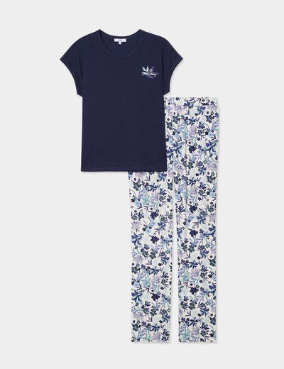 Ensemble pyjama col rond 2 pièces fluide rose femme