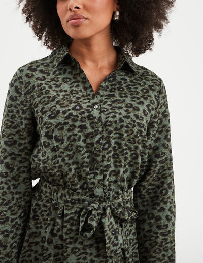 Robe chemise midi nouée Liberto vert kaki femme