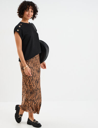 T-shirt col rond avec boutons noir femme