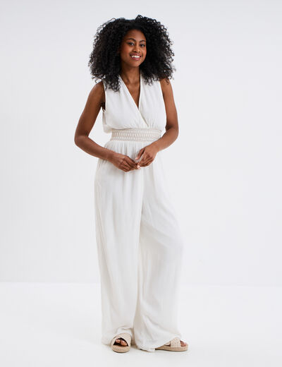 Combinaison pantalon dos en V blanc femme