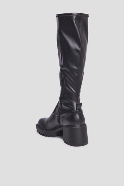 Bottes hautes semelles chunky noir femme