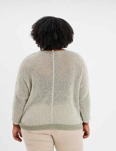 Pull col en V ajouré ecru femme grande taille