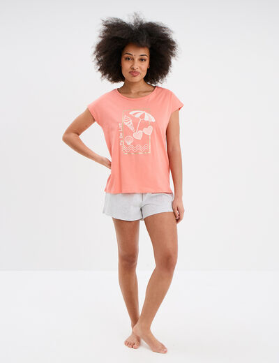 Ensemble pyjama short 2 pièces coton vieux rose femme