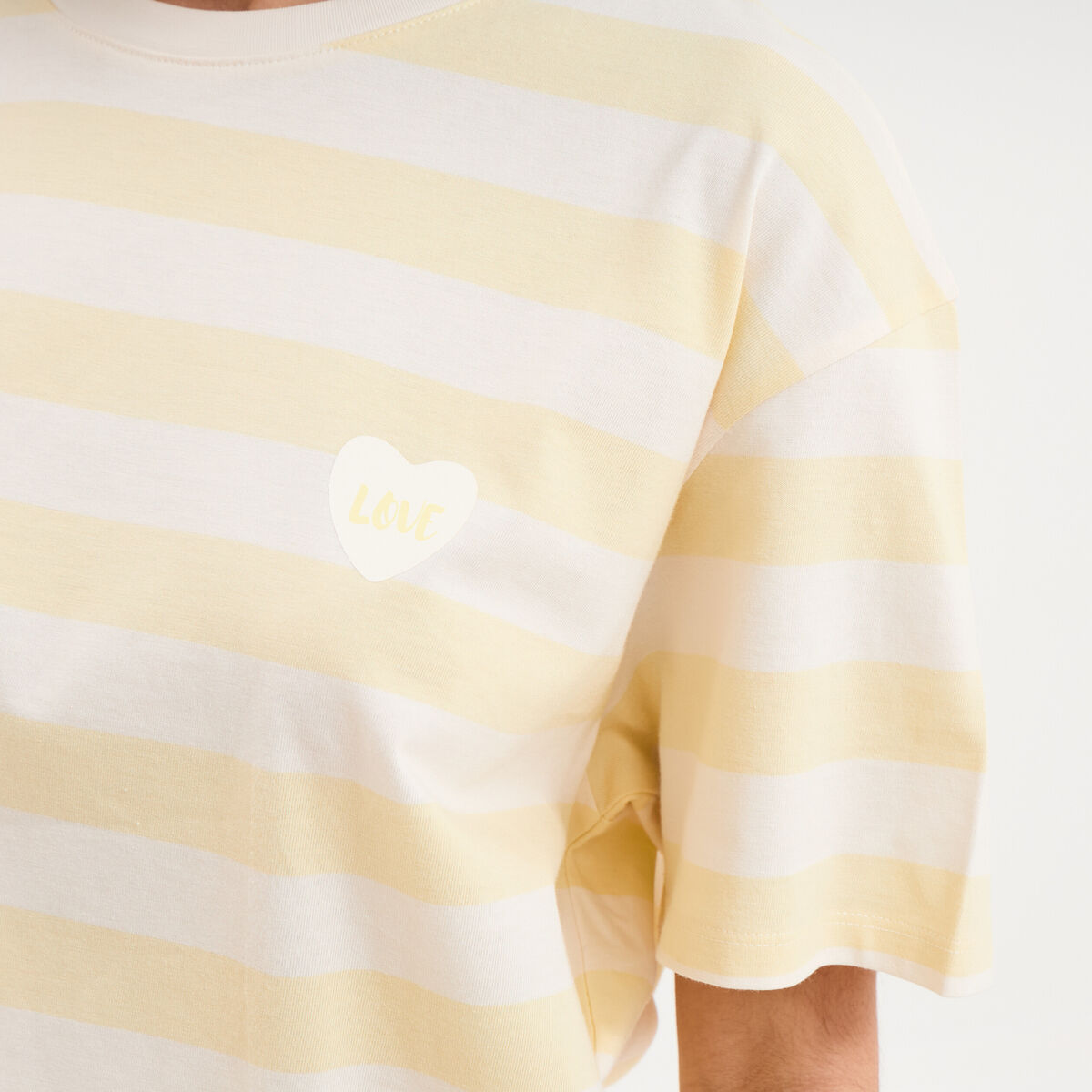 T-shirt droit &agrave; manches courtes coton jaune citron femme