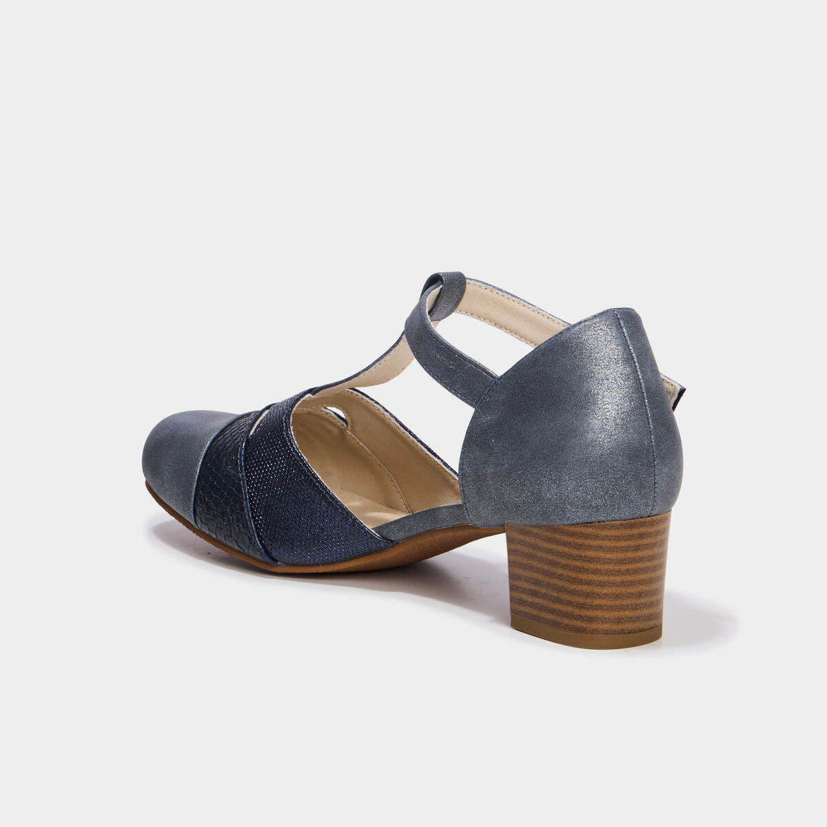 Escarpins &agrave; talons pied large bleu marine femme