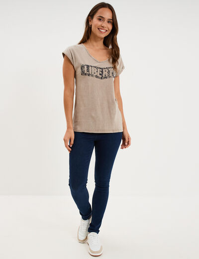 T-shirt d&eacute;lav&eacute; en coton marron fonc&eacute; femme