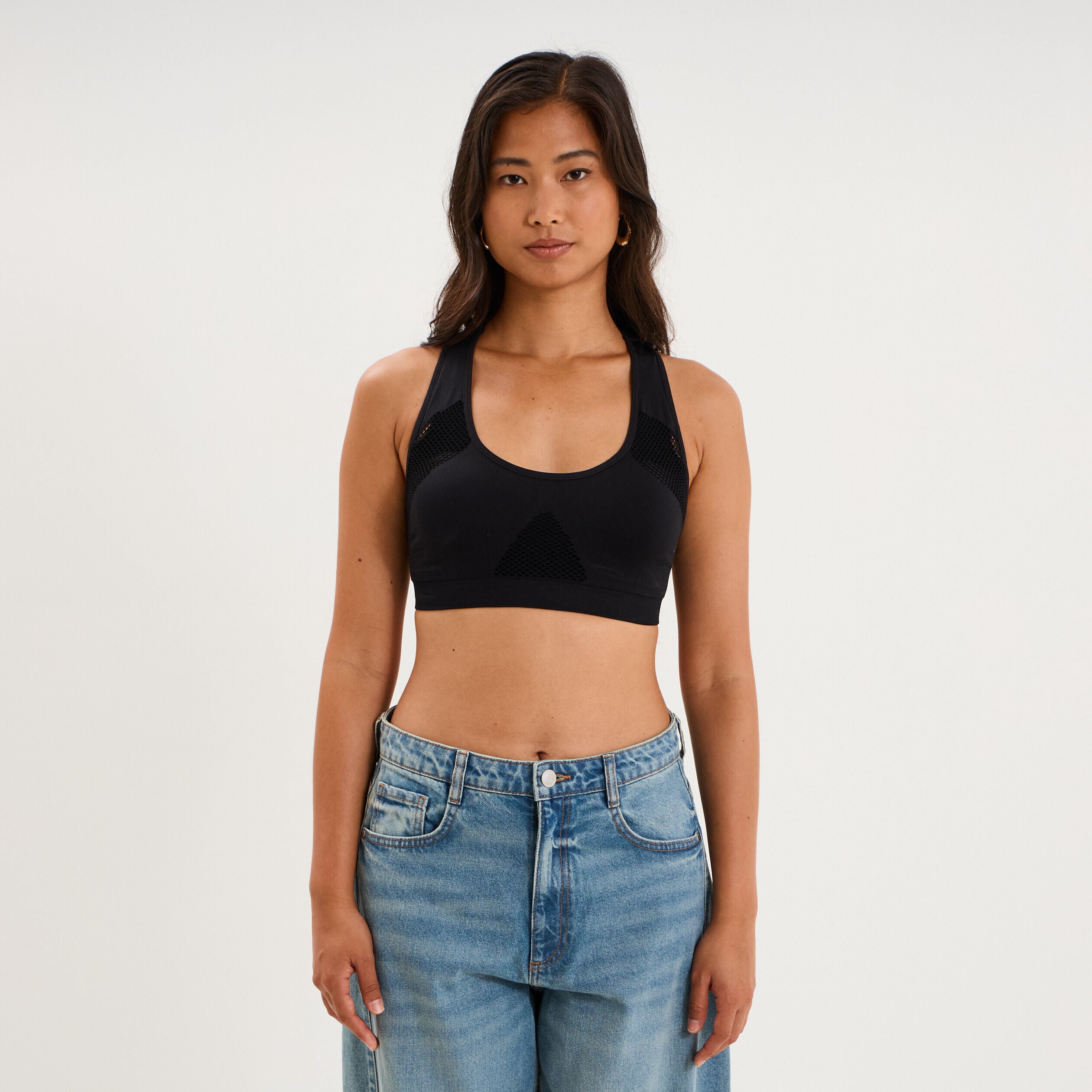 Brassière sport microfibre dos nageur noir femme LH