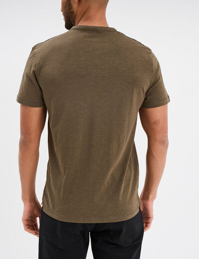 T-shirt col tunisien manches courtes vert kaki homme