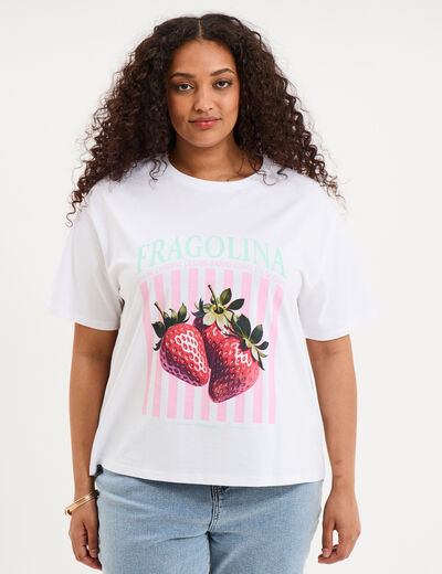 T-shirt avec manches courtes droit coton blanc femme grande taille