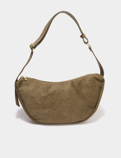 Sac banane effet su&eacute;dine vert kaki femme