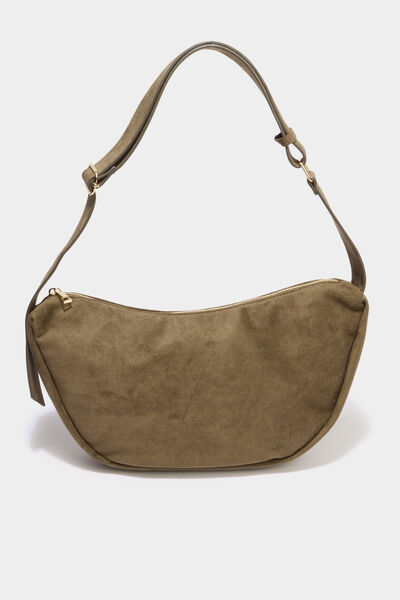 Sac banane effet su&eacute;dine vert kaki femme