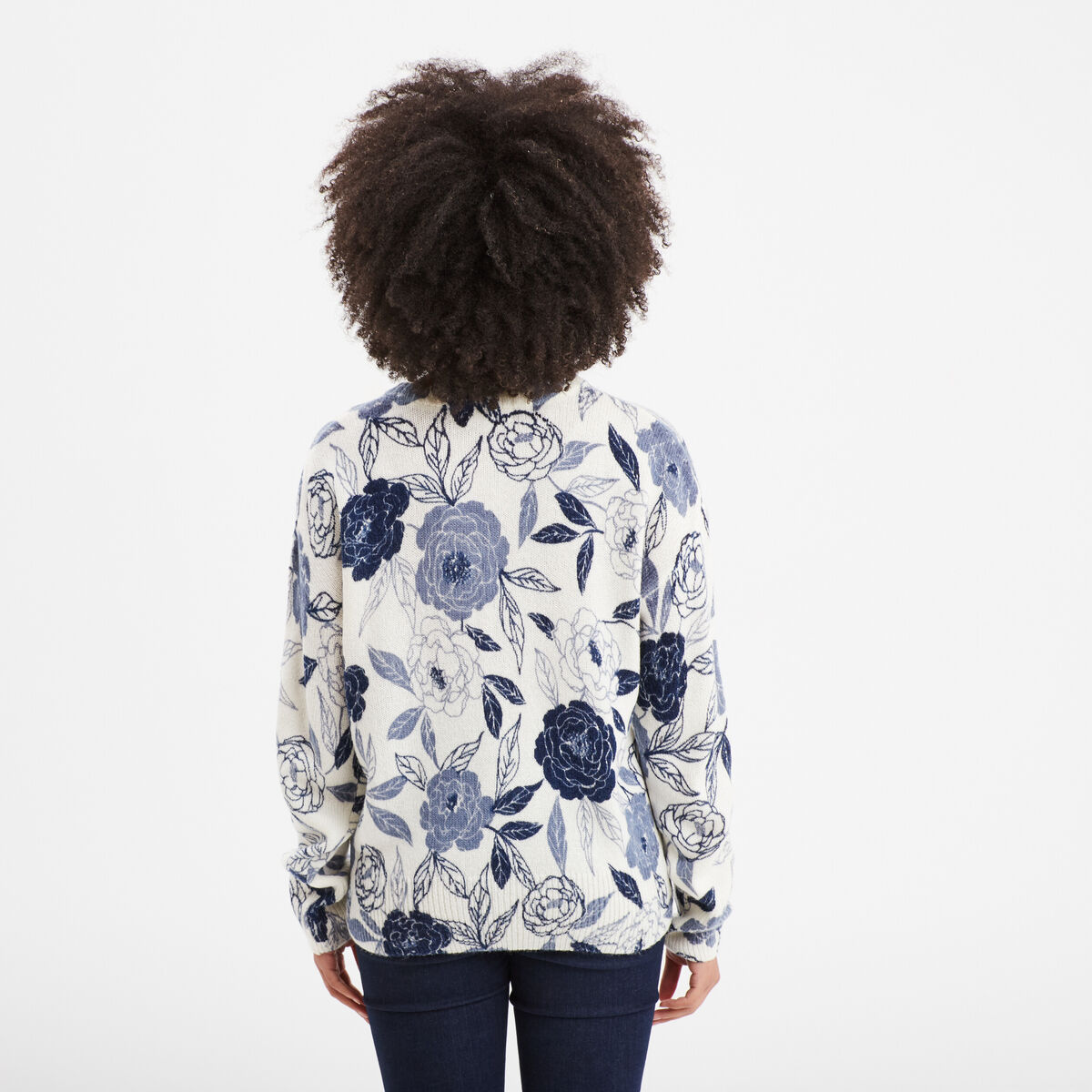 Pull col rond manches longues bleu femme