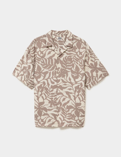 Chemise l&eacute;g&egrave;re textur&eacute;e manches courtes beige homme