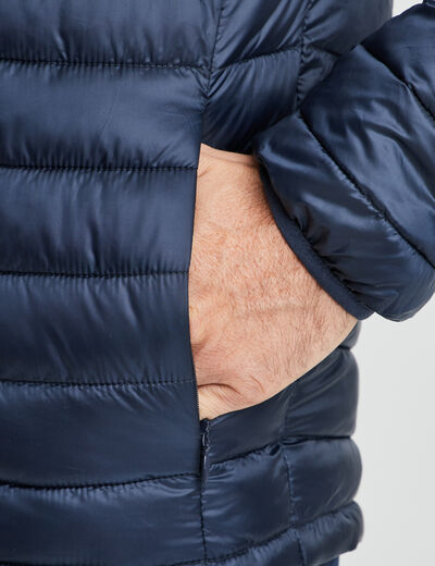 Doudoune l&eacute;g&egrave;re d&eacute;perlante &agrave; capuche bleu marine homme