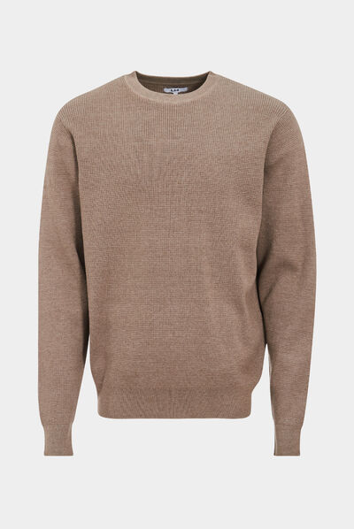 Pull avec col rond à relief gris homme