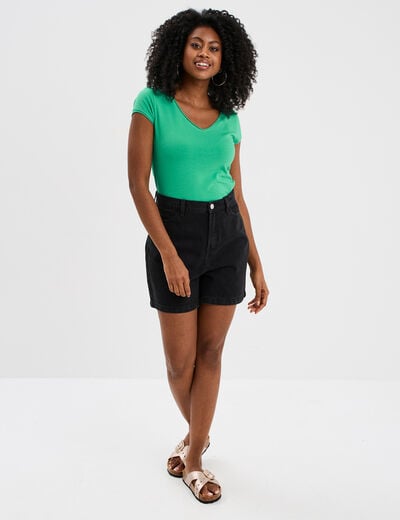 Short mom en jean 5 poches coton denim noir femme