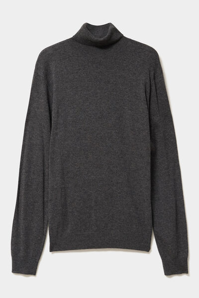 Pull col roul&eacute; manches longues gris fonc&eacute; homme