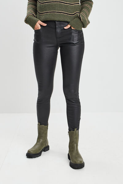Pantalon skinny enduit noir femme