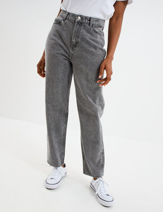 Jeans mom 7/8ème taille haute Creeks denim gris clair femme