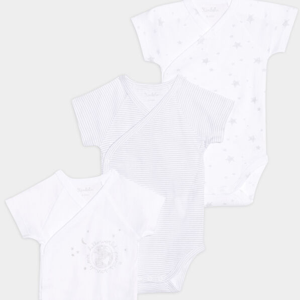 Lot 3 bodies coton manches courtes blanc bébé