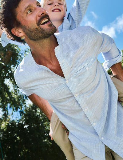 Chemise col mao manches longues coton bleu ciel homme
