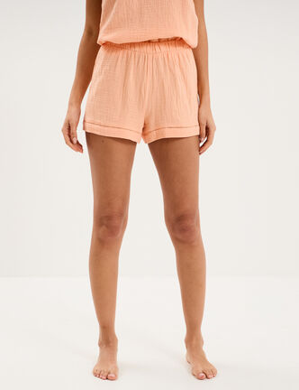 Bas de pyjama short gaze de coton rose clair femme