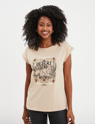 T-shirt manches courtes coton Creeks beige femme