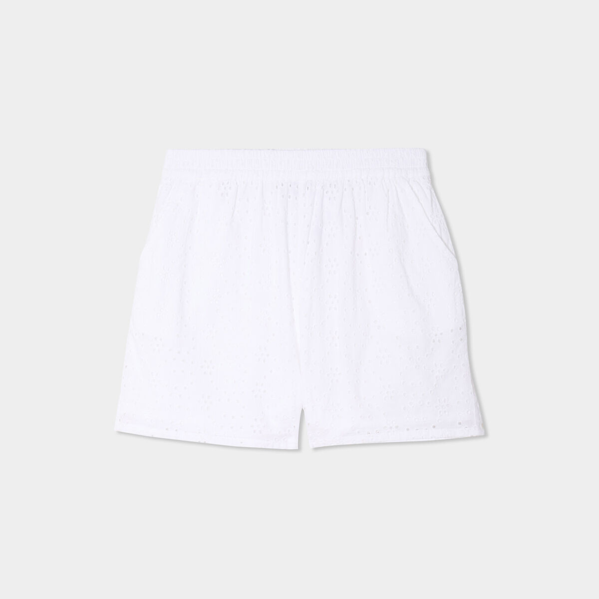 Short broderie anglaise élastiqué coton blanc femme