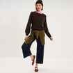 Pull col rond manches longues marron fonc&eacute; femme