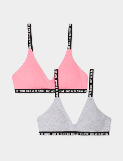 Lot 2 brassières forme triangle coton rose fluo fille