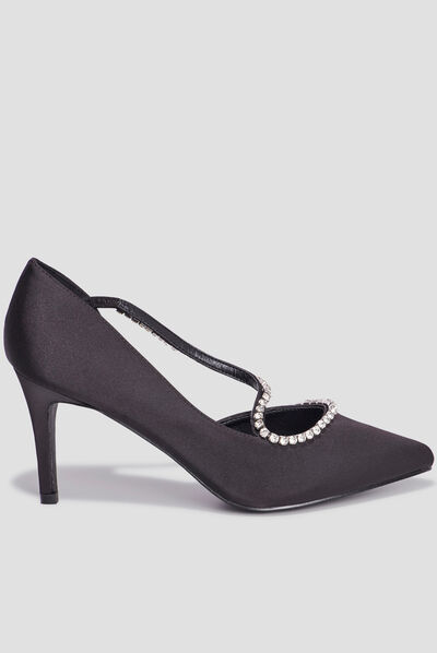 Escarpins brides à strass pied large noir femme