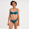 Tanga en dentelle doublure coton bleu canard femme