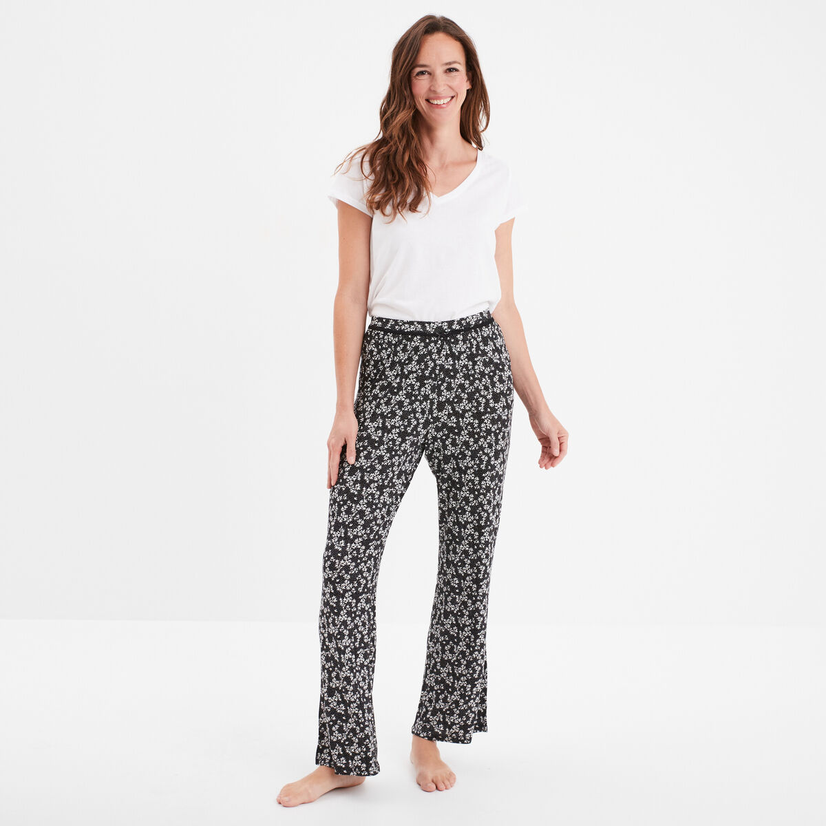 Pantalon de pyjama droit fluide noir femme