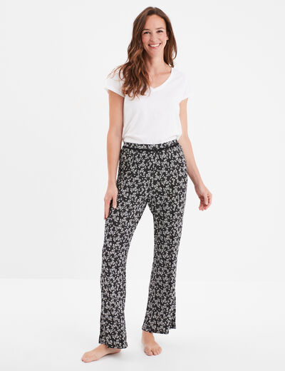 Pantalon de pyjama droit fluide noir femme