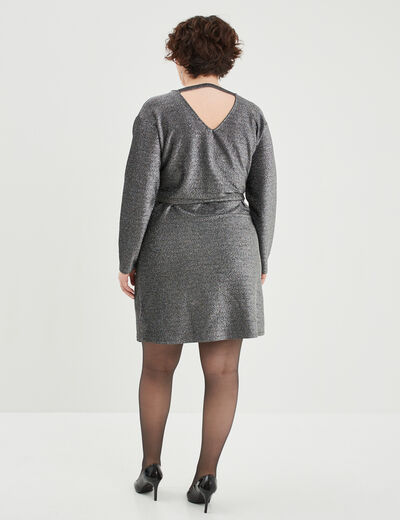 Robe bijou manches 3/4 chauves-souris gris argent femme grande taille