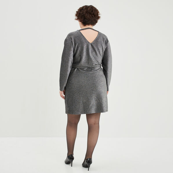 Robe bijou manches 3/4 chauves-souris gris argent femme grande taille