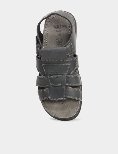 Sandales à scratchs en cuir noir homme