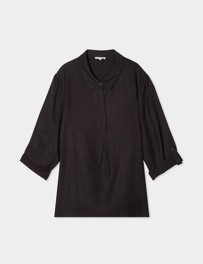 Blouse manches retroussables noir femme grande taille