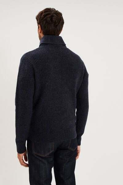 Pull col ch&acirc;le manches longues bleu marine homme