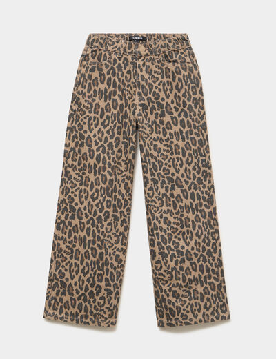 Pantalon large taille ajustable coton marron fille