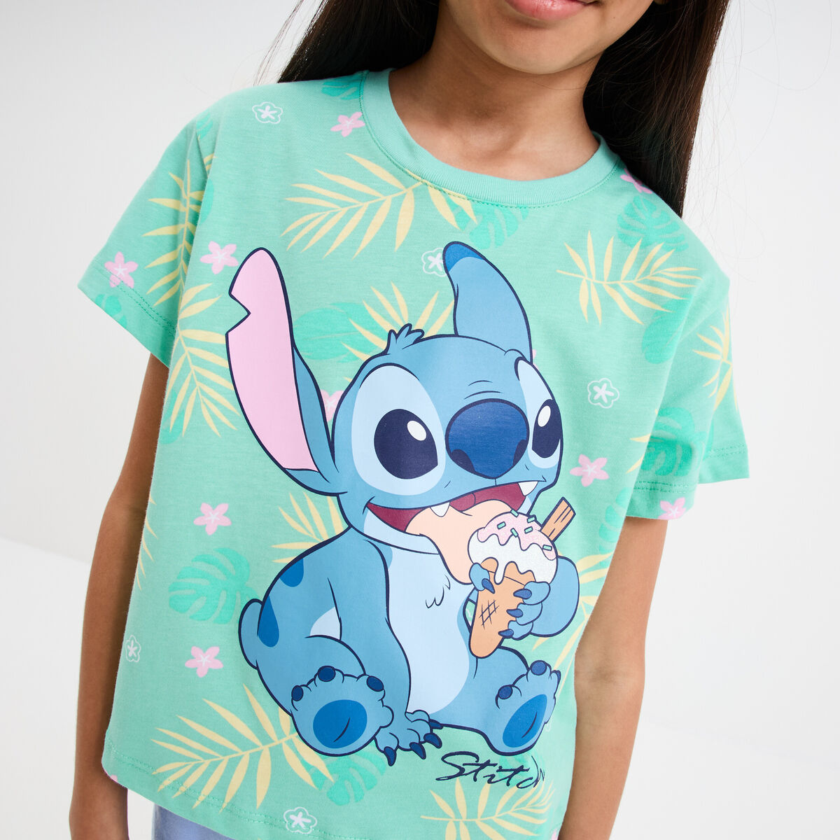 T-shirt cropped manches courtes Stitch multicolore fille