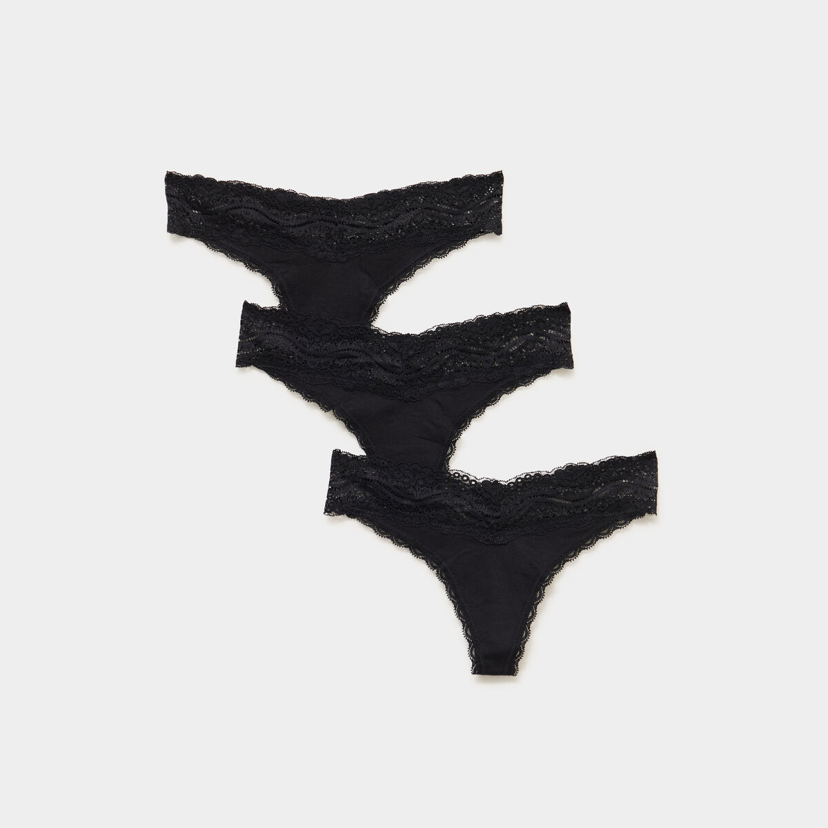 Lot 3 strings en coton noir femme