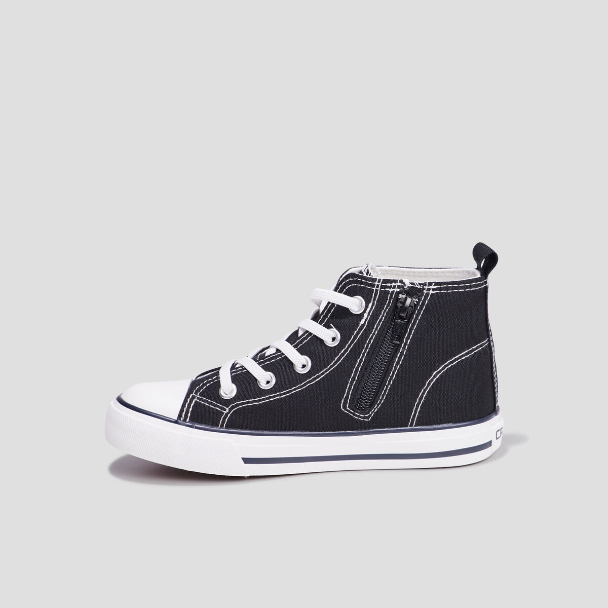 Tennis montantes en toile bout renforc&eacute; noir fille