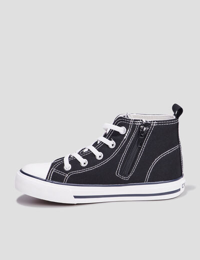 Tennis montantes en toile bout renforc&eacute; noir fille