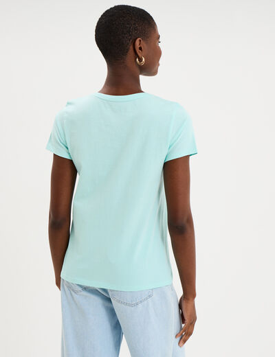 T-shirt manches courtes col rond coton bleu turquoise femme