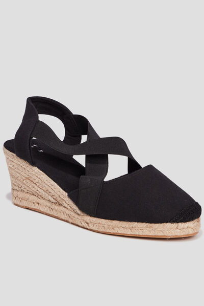 Sandales espadrilles compensées noir femme